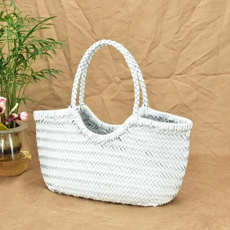 Fashion Leather Handbags Women's Leather Weaving Casual Shopping Bag Vintage Basket Tote Purse Cowhide Cross Shopping bag