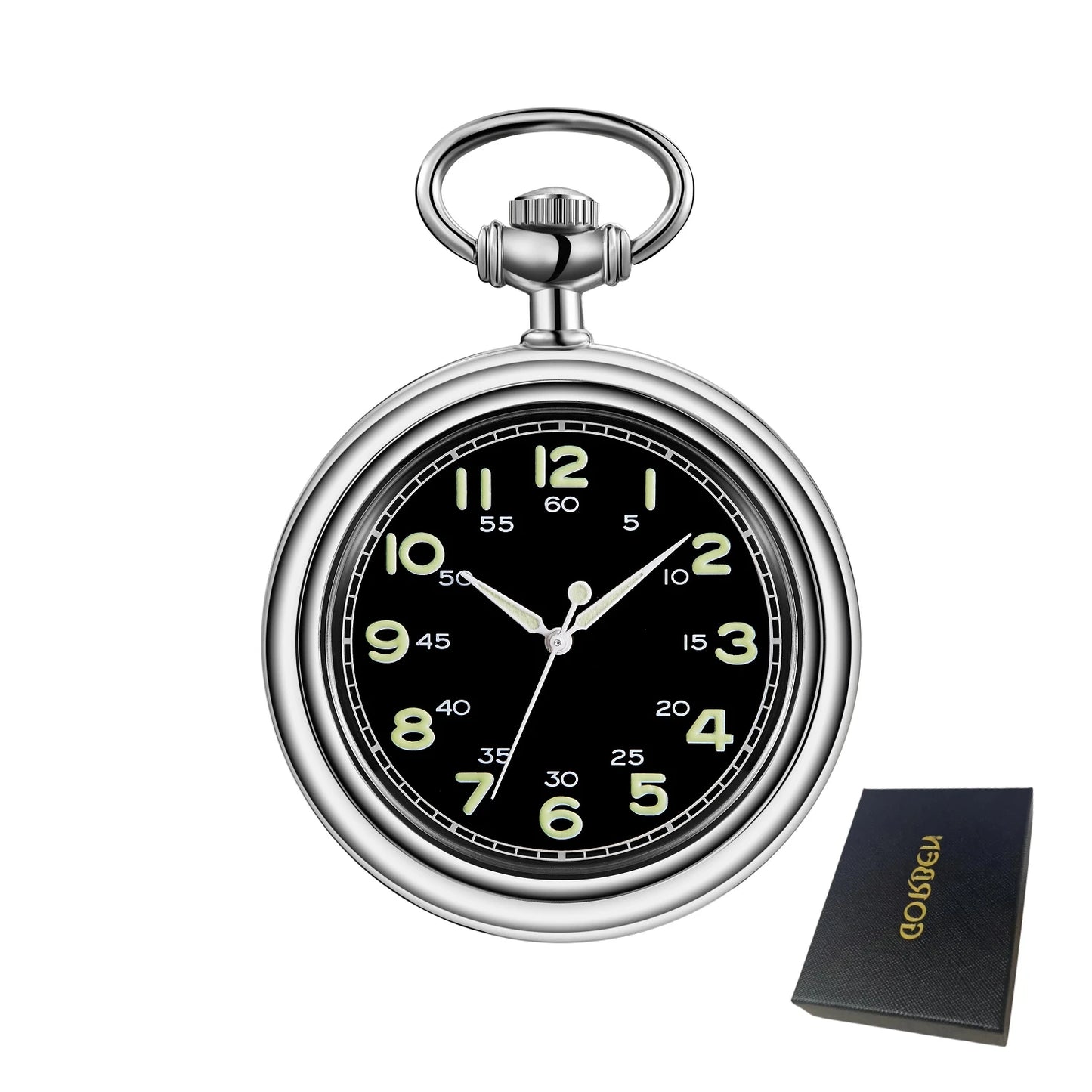 Noctilucent Fluorescent Open Face Arabic Numerals Mechanical Pocket Watch Chain Luminous Pendant Jewelry Clock Gifts Men Women