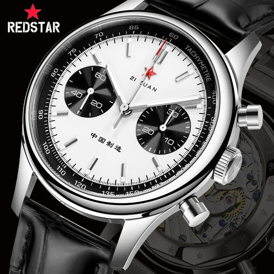 Red Star 40mm Panda 1963 Chronograph Men Watches Original ST901 Movement Hand Winding Male Pilots Clock Mechanical Wristwatches