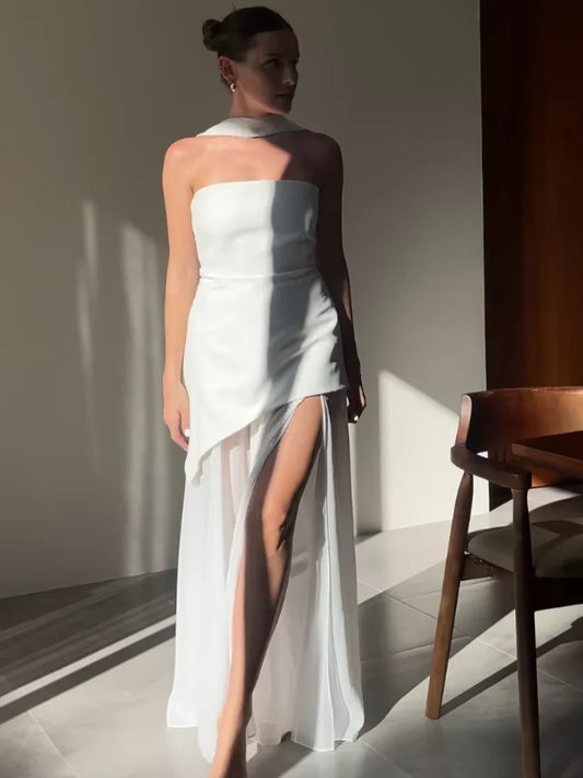 Brown Strapless Ribbon Mesh Patchwork Maxi Dress Women Elegant Sleeveless Backless Vacation Dresses 2025 New Beach Holiday Robes