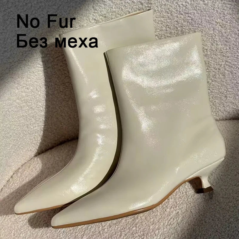 JOZHAMTA Size 34-43 Women Ankle Boots Real Leather Kitten Mid Heels Shoes 2025 Winter  Fashion Pointy Office Lady Daily Dress