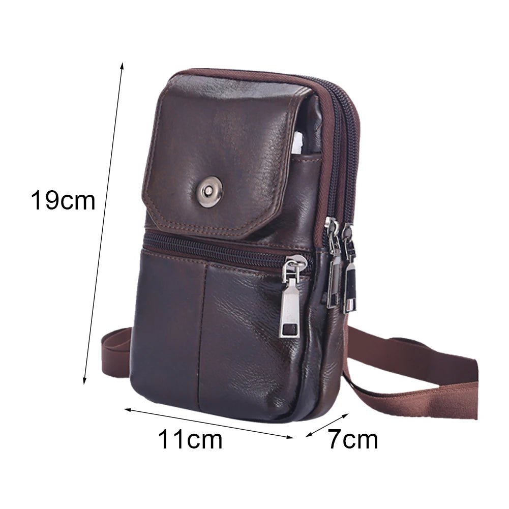 Men's Leather Small Messenger Bag Multi-Pockets Business Satchels Genuine Leather Crossbody Bags Fanny Belt Packs Phone Pouch