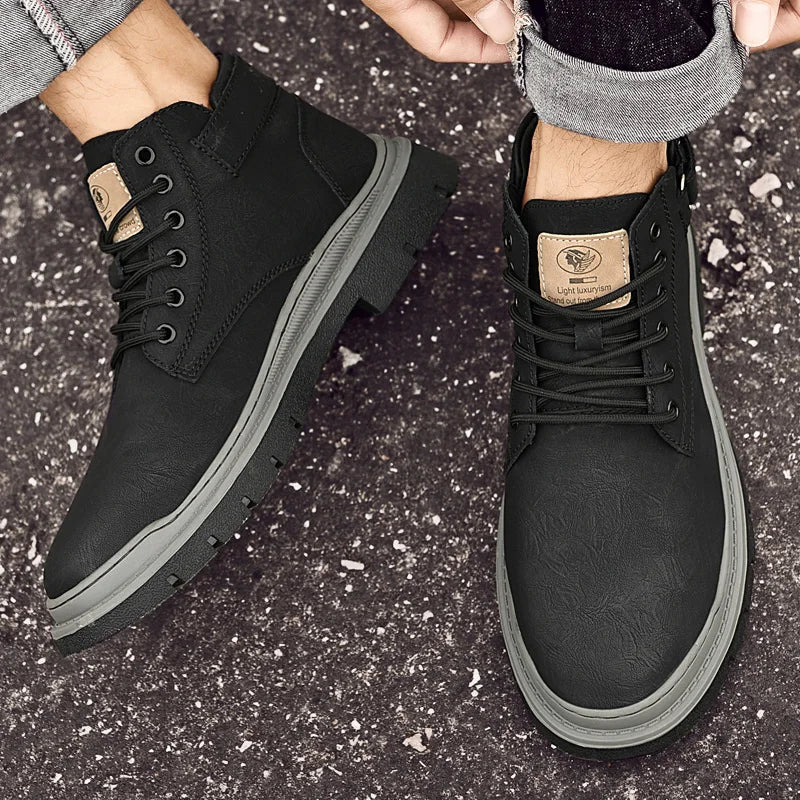 Luxury Genuine Leather Laced Desert Boots Men Shoe Brand Leather Handmade Designer Ankle Boots Fashion Outdoor Round Toe Boots