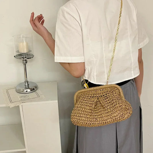 Summer Designer Shoulder Crossbody Bag Straw Weaving Clutch Purse Women Dumpling Crossbody Beach Bag Fashon Cloud Pouch