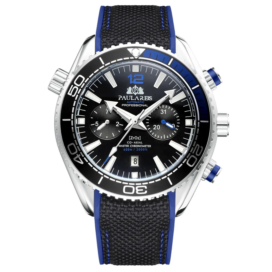 PAULAREIS P Luxury Men Automatic Self Wind Mechanical Watch for Men Rubber Strap Waterproof Luminous Date Fashion Mens Watches