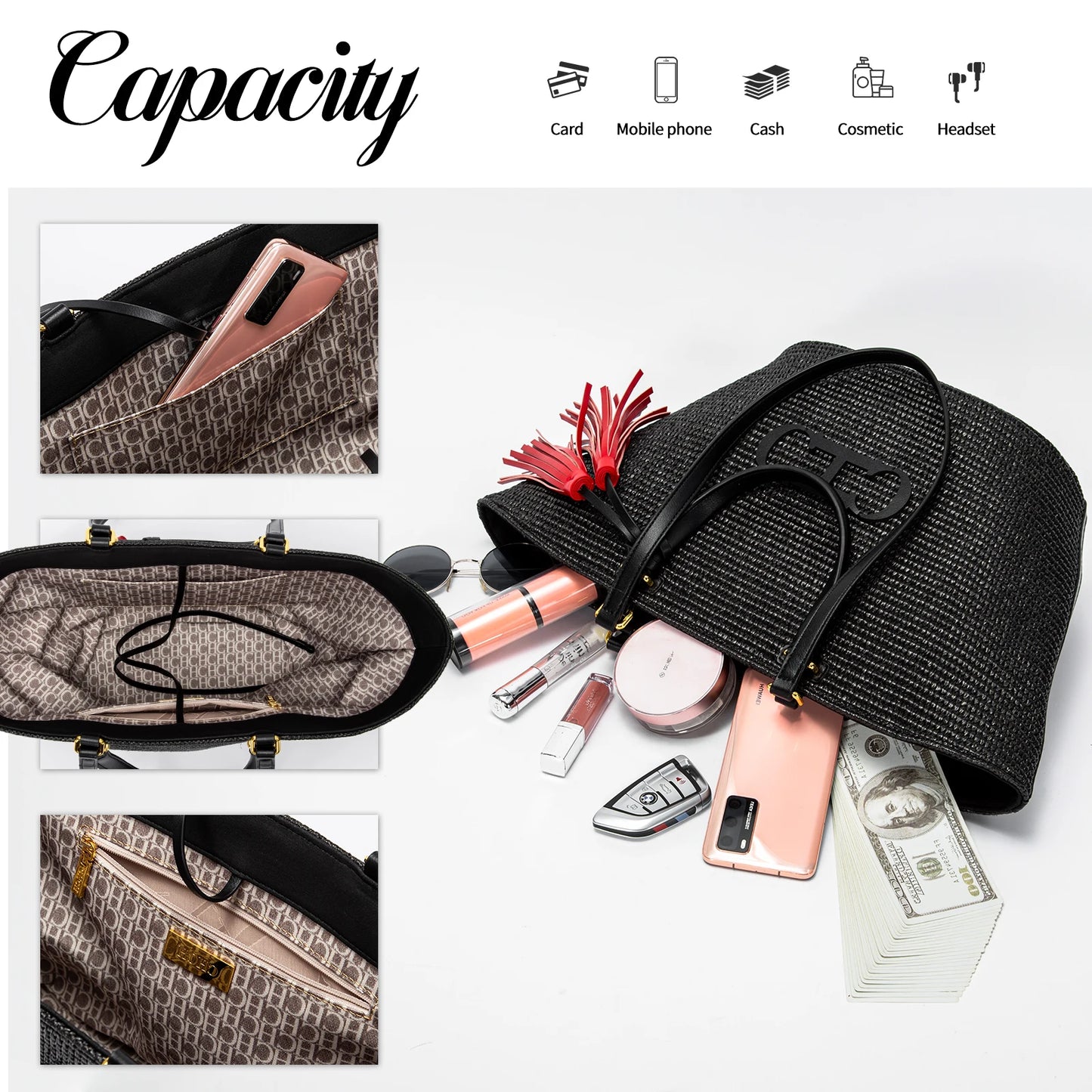 Fashionable Classic Handwoven Multi Functional Handbag Women's New Large Capacity Handbag