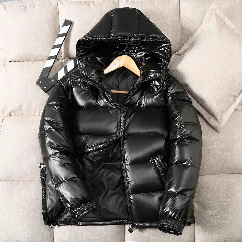White Duck Down Jackets Winter Hooded Shiny Down Coats Mens Casual High Quality Outdoor Windproof Parka Thicken Warm Puffer Tops