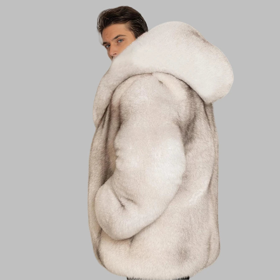 Real Fox Fur Coat Men's Natural Fox Fur Bomber Jackets Natural Full Skin Coats With Hood High Quality Genuine Leather Jackets