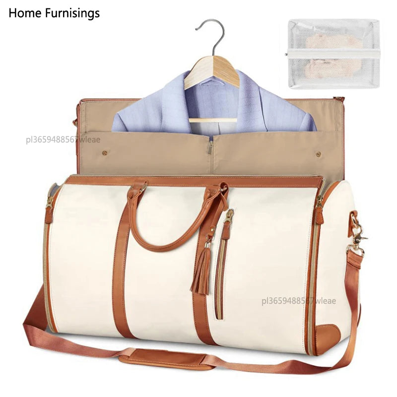 1pc Foldable Women's Travel Convenient Carry-on Clothing Bag Large PU Leather Duffel Bag Women's Business Travel Bag