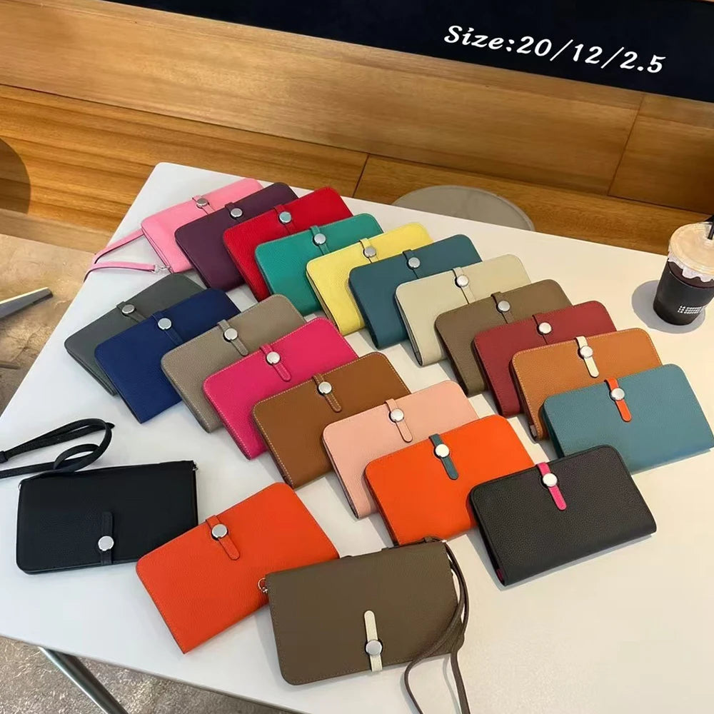 2025 New Large Capacity Long Women's Wallet Top Layer Cow Leather Simple Handbag Litchi Pattern Wallet For Women