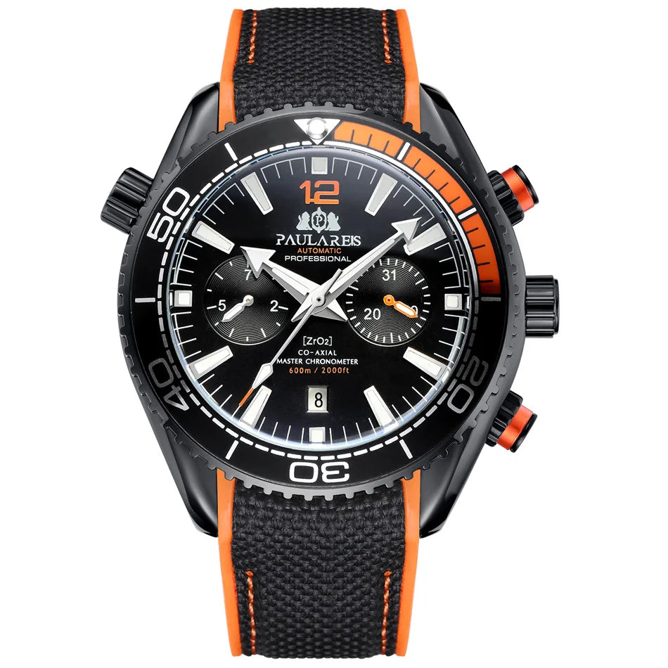 PAULAREIS P Luxury Men Automatic Self Wind Mechanical Watch for Men Rubber Strap Waterproof Luminous Date Fashion Mens Watches