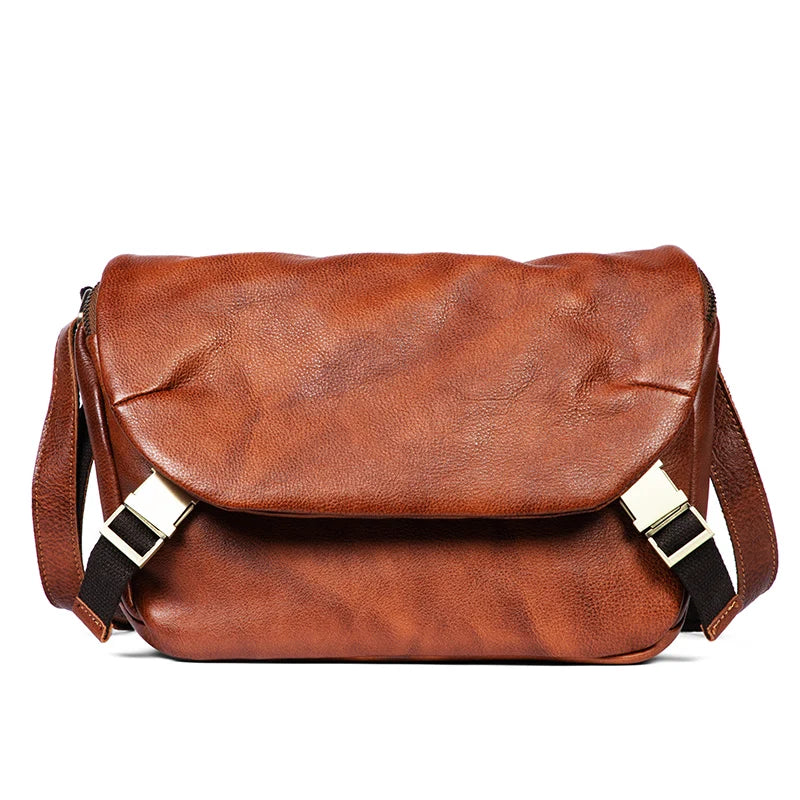 Functional Messenger Bag MEN'S Ins Tide Leather Shoulder Bag Retro MEN'S Casual Vegetable Tanned Leather Messenger Bag