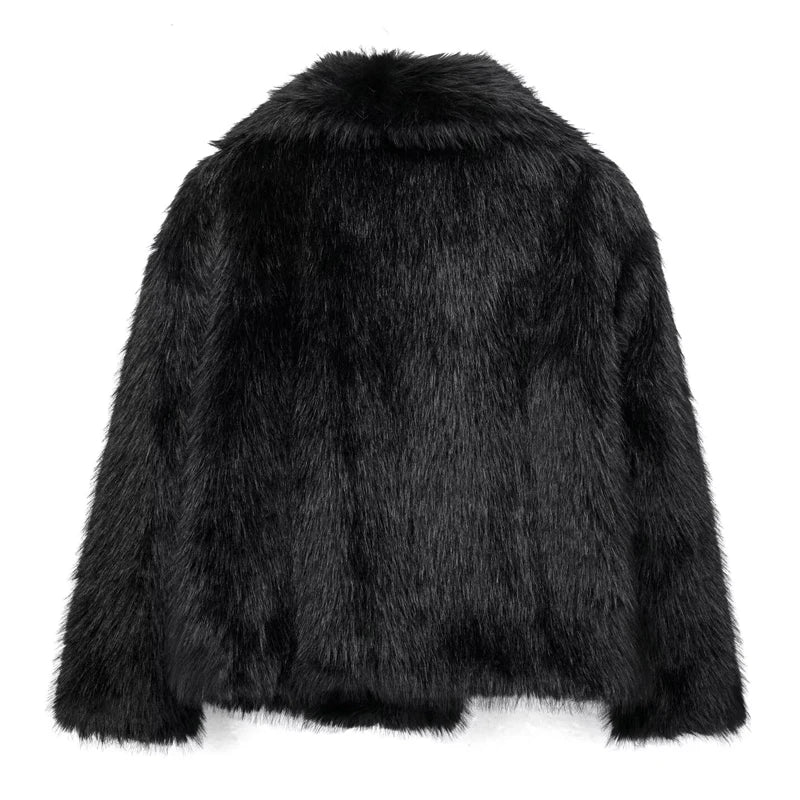 HXAO 2024 Women's Fur Coat Black Fluffy Jacket Autumn Winter Faux Fur Coat Plush Outerwears White Red Gray Warm Cropped Jacket