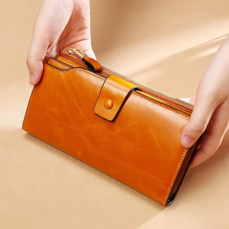 MAHEU Leather Long Wallet for women Genuine leather clutch purse real cowskin purse wallet for dress party long purse for laies