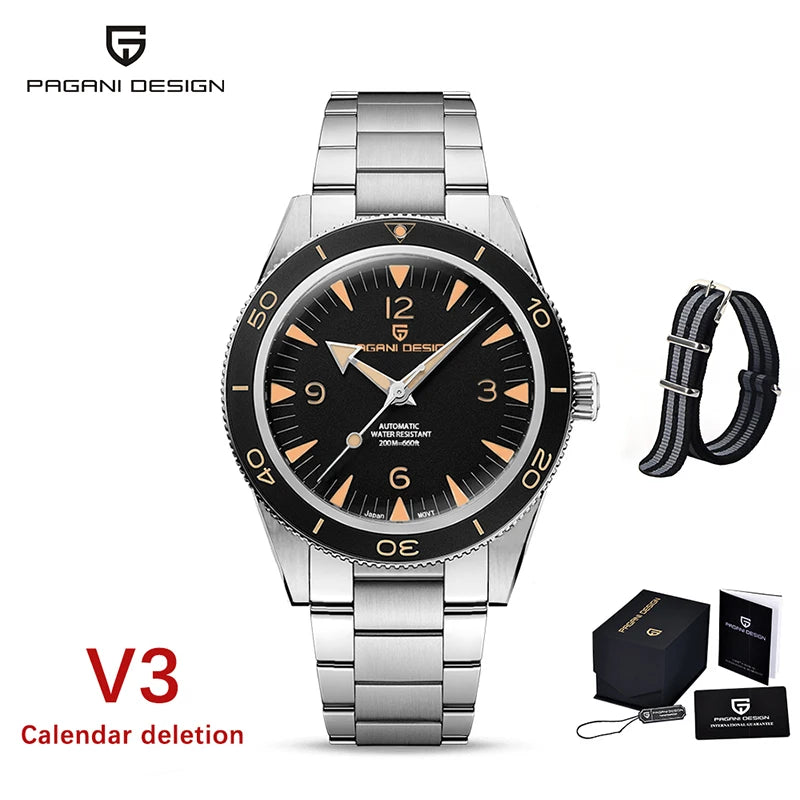 PAGANI DESIGN NH35 Automatic Men Mechanical Watches 200m Waterproof Sapphire Ceramic Diving Stainless Steel Clock V3