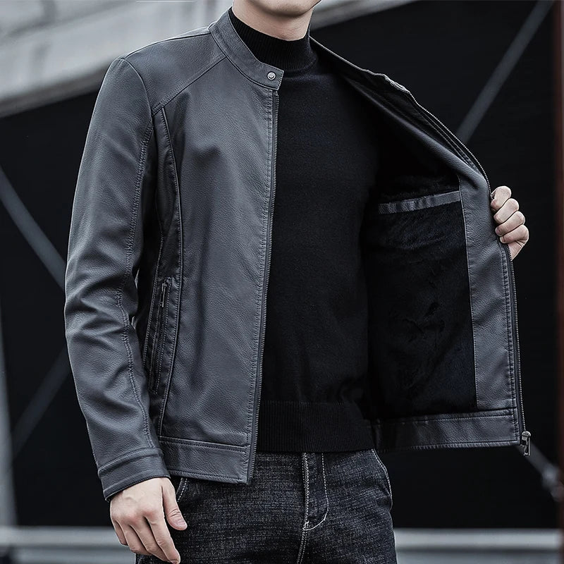 New Men's Motorcycle Leather Jacket Slim Men Leather Jacket Outer Wear Clothing For Male PU Leather Jackets Thin Business Jacket