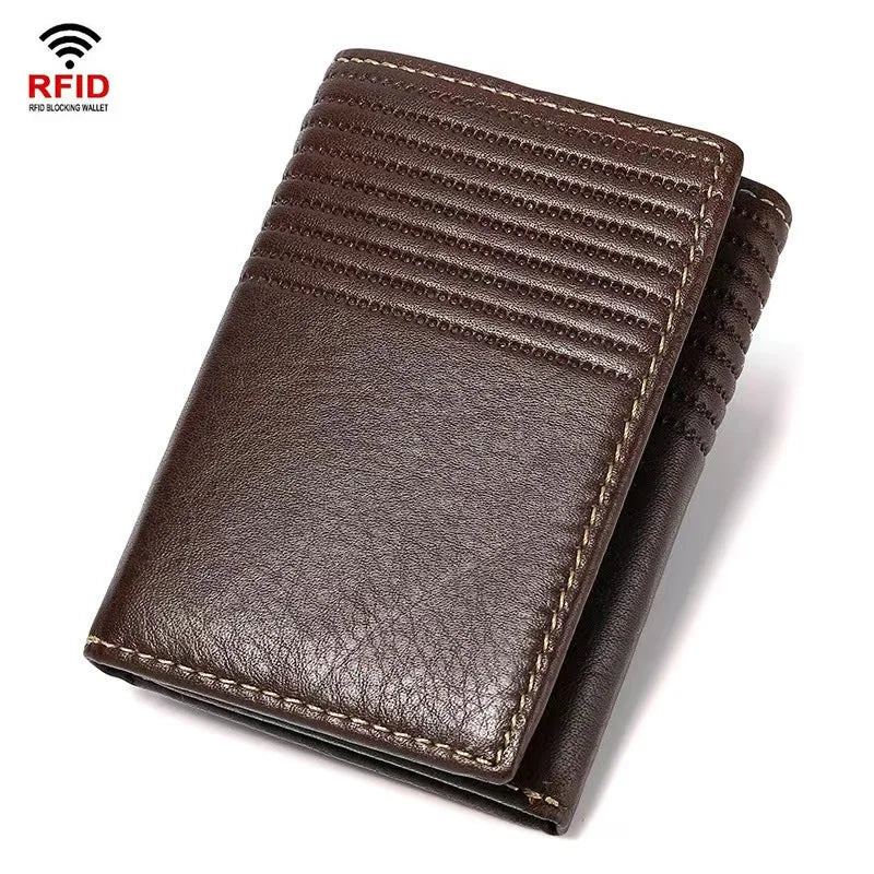 Genuine Leather Wallet Ultra-thin Fold Unisex Purse Credit ID Business Bank Purse Handmade Simple High Quality Handbag