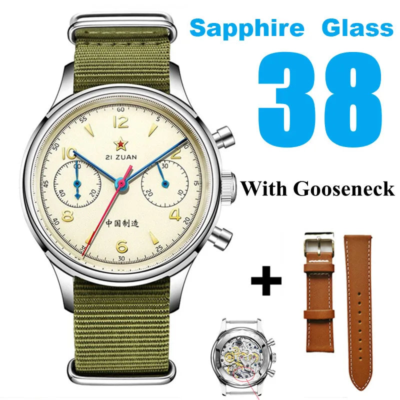 Classic Men 1963 Chronograph 38mm 40mm Aviation Pilots Watch With  ST1901 Movement Sapphire Glass Mechanical Wristwatches