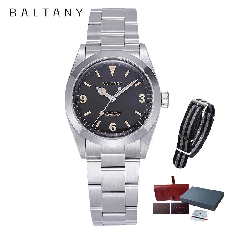 Baltany 2024 New 36mm Explorer NH38 Men's Automatic Mechanical Watch Sapphire Crystal Stainless Steel Waterproof 20Bar Luminous