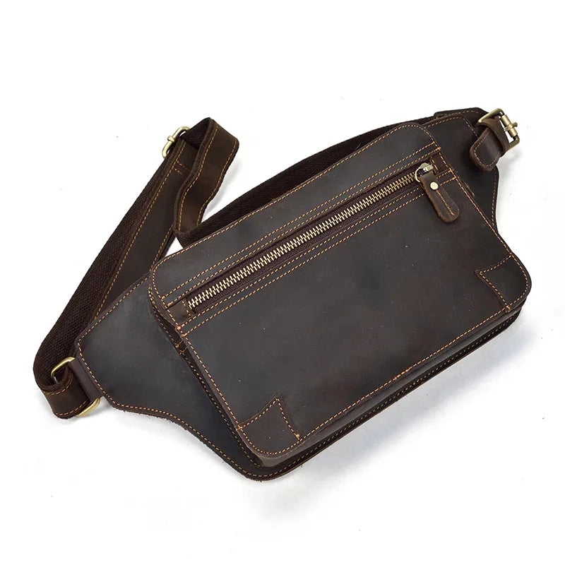 2022 Leather Waist Bag Vintage Fashion Chest Bag Waist Pack Sling Bag Genuine Leather Sling Bag for men male chest bag male bag