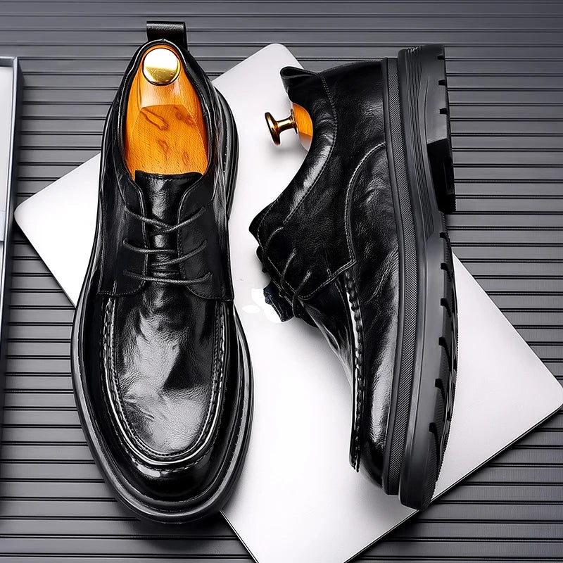 Genuine Leather Lace Up Luxury Shoes Black Dress Shoes Gentleman Oxford Shoes with Thick Soles for Men Shoes Mens Casual Shoes