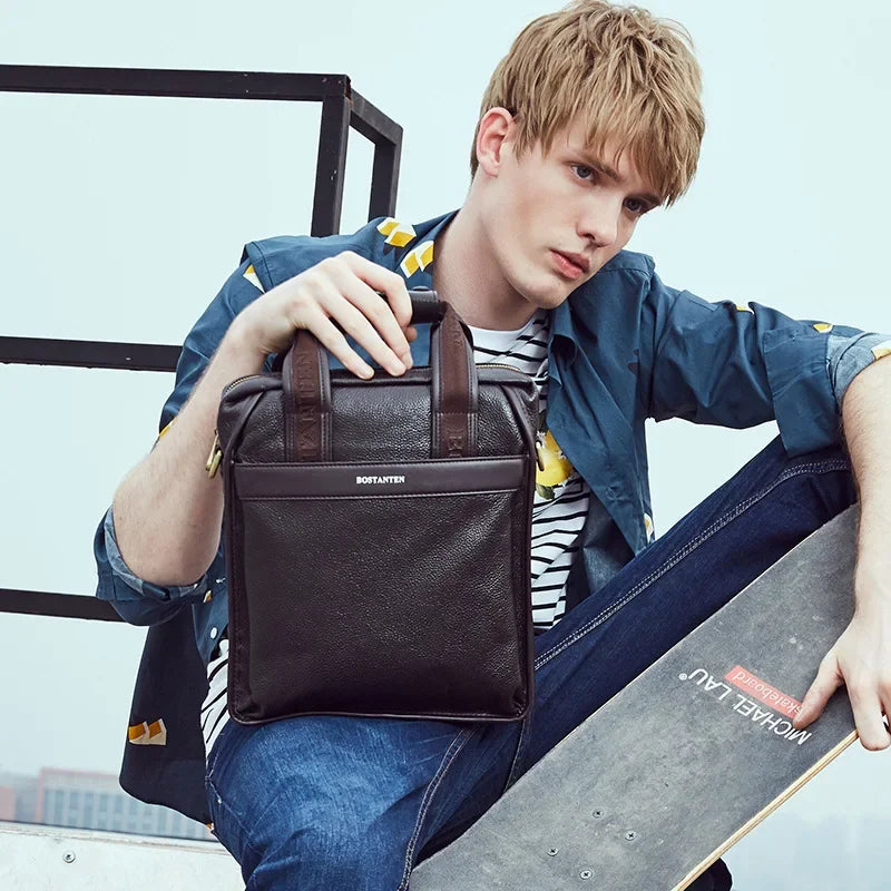 Bostanten 100% Top GENUINE LEATHER Cowhide Shoulder Leisure Men's Bag Business Messenger Portable Briefcase Laptop Casual Purse