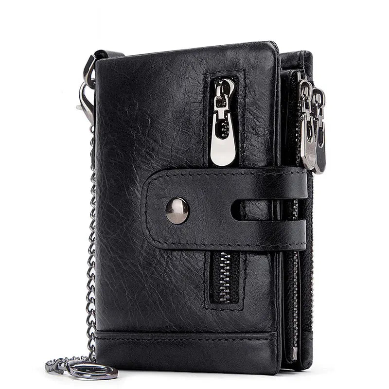 HUMERPAUL Wallet for Men RFID Genuine Leather ID Credit Card Holder with Anti-theft Iron Chain Brand Design PORTFOLIO Portomonee