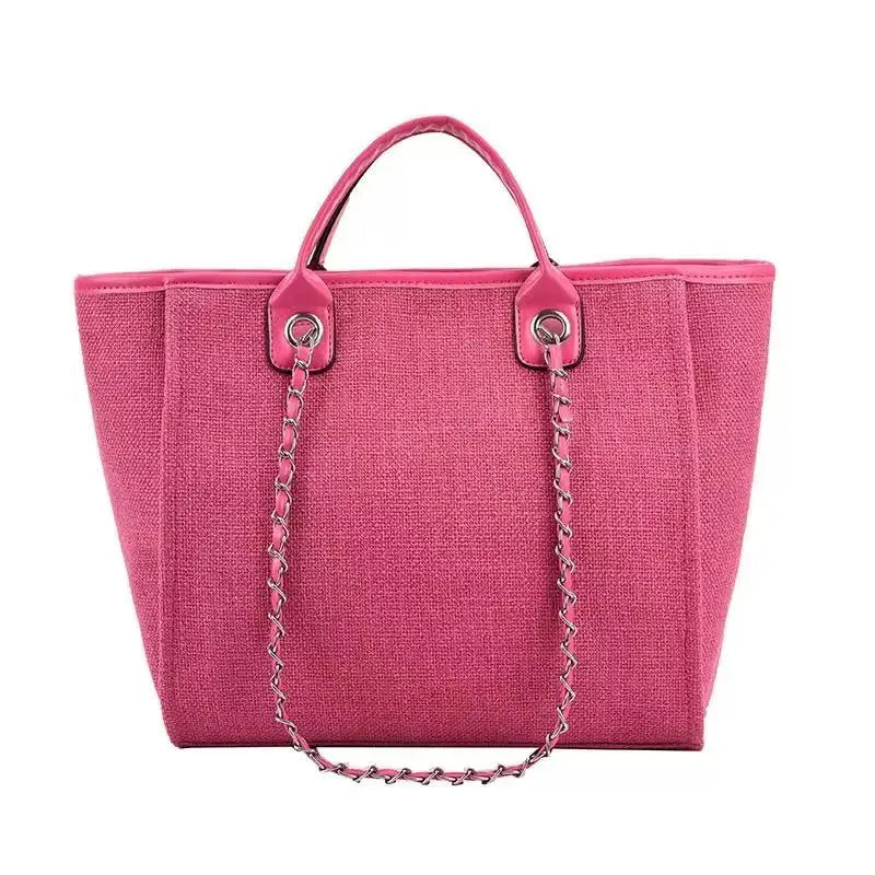 Custom Monogram Canvas Tote Bag Initial Bag Handbag Beach Bag Birthday Gift Bag with Chain Tote Bag Summer Holiday Bag