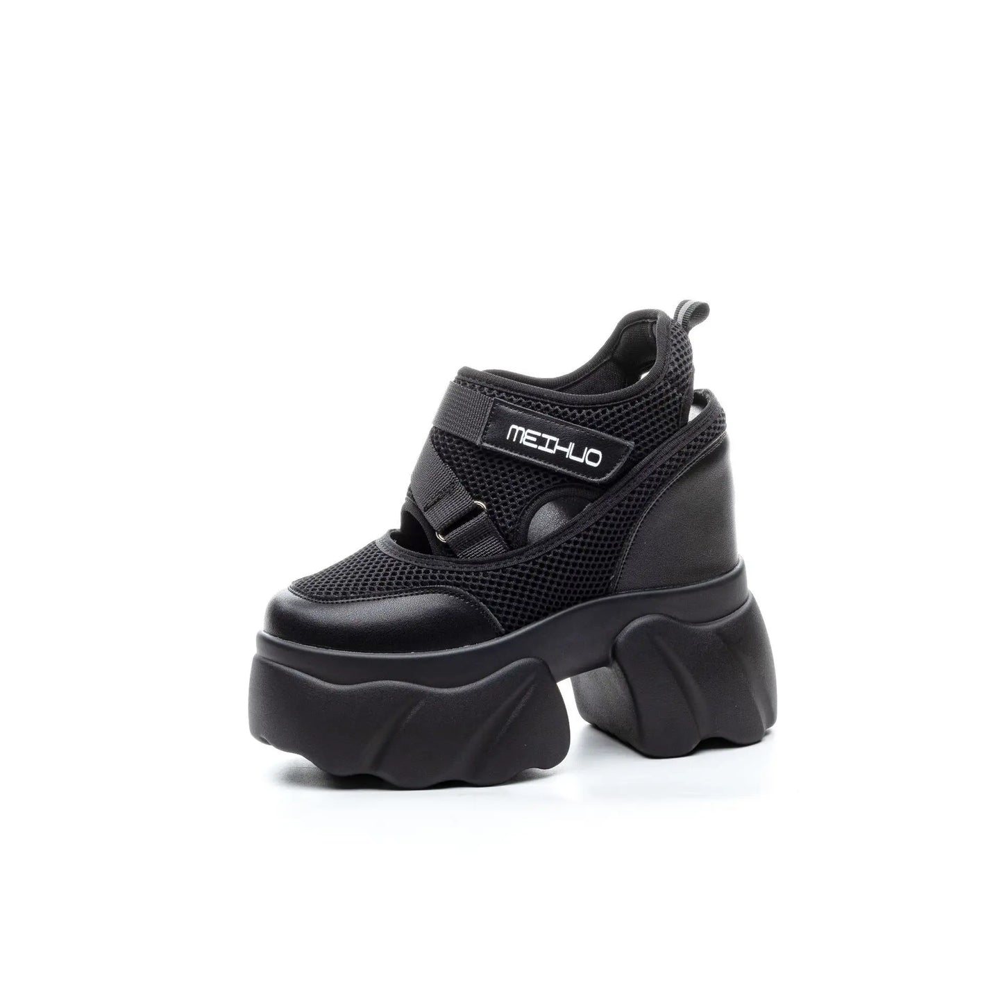 Fujin 12cm Women Summer Air Mesh Chunky Sneaker Slides Sandals Platform Wedge Microfiber Shoes Mules Shoes Hollow Platform Wedge