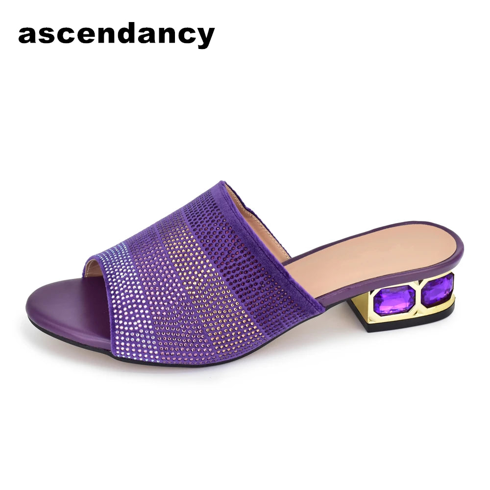 Italian Fashion Woman Shoes Decorated with Rhinestone Wedding Shoes Bride Party Shoes and Slippers Low Heels Pumps Women Shoes