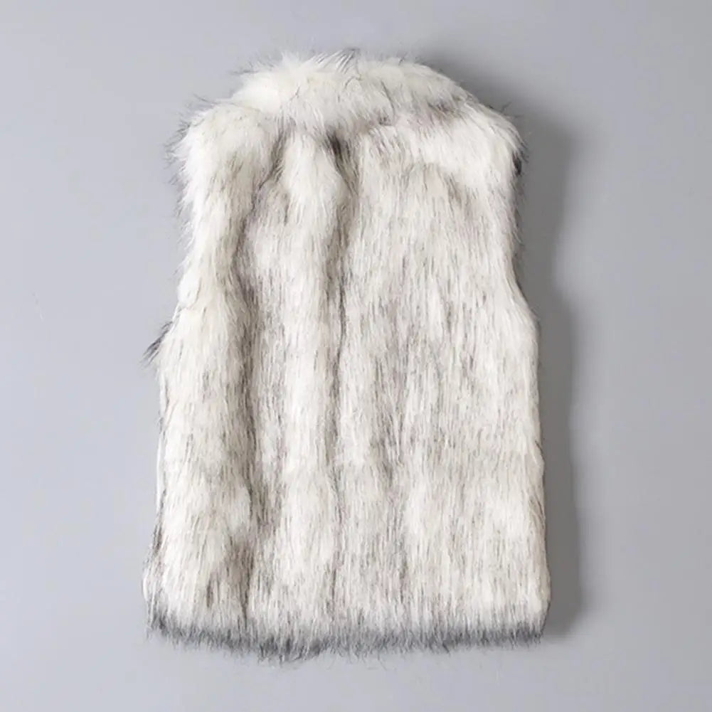 Fashion Women Vest Windproof Women Waistcoat Buttons Placket Winter Thickened Warm Faux Fur Vest Jacket  Cold Resistant