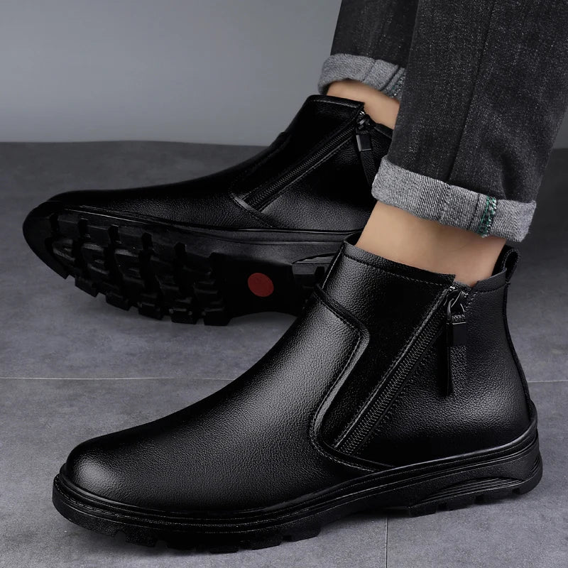 Genuine Leather Mens Shoes Side Zipper Basic Boots Chelsea Ankle Botas Trendy Wedding Comfy Dress Shoes Suit White Men's Boots