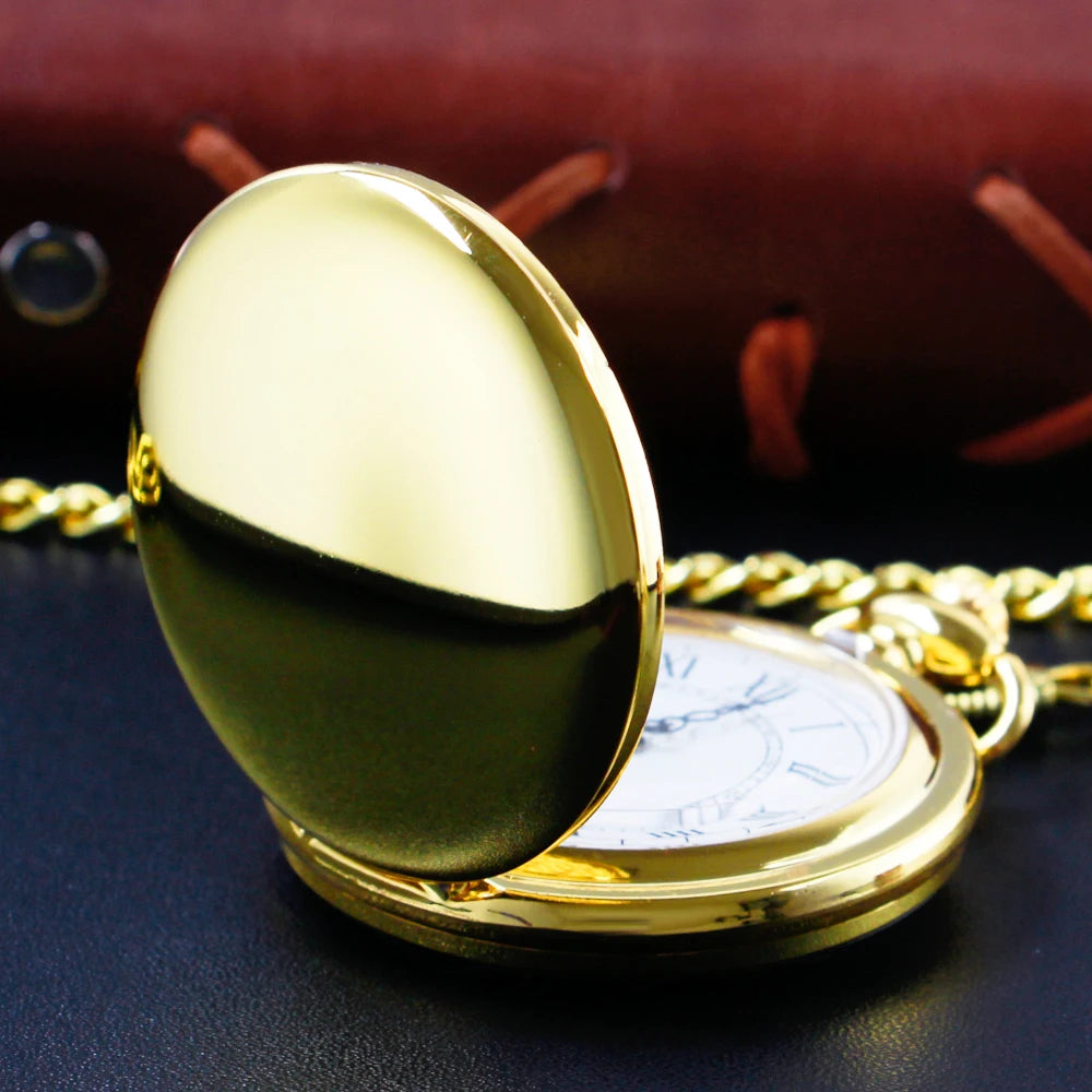 Gold Smooth Simple Digital Display Quartz Pocket Watch Vintage Exquisite Chain Bracelet Necklace Men's and Women's Gift