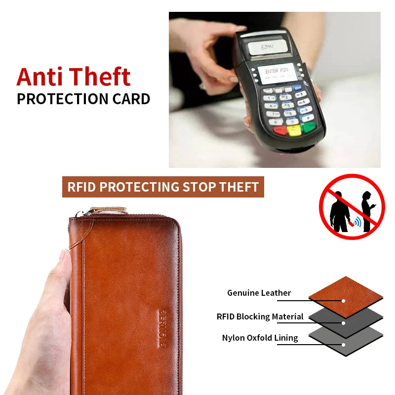 Men's leather wallet long new soft cowhide handbag travel light luxury simple large capacity anti-theft brush gradient color yel