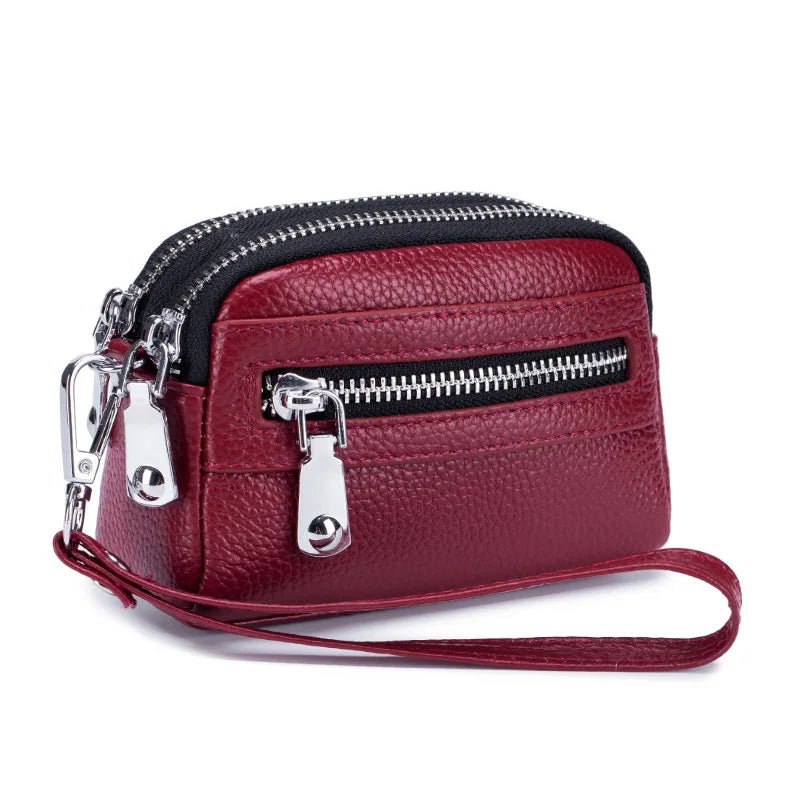 Genuine Leather Women's Wallet with Big Storage Capacity and Wrist Strap