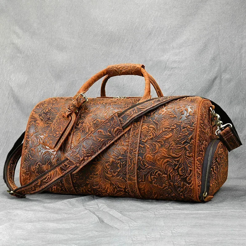 52cm Vintage Genuine Leather Travel bag for Men Crazy Horse Leather Travel Duffle Large Shoulder Bag Cowhide Bag Weekend Bag
