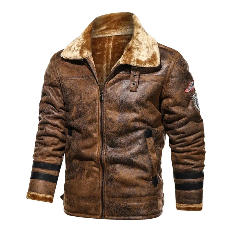 Men Leather Flights Jacket High Quality Leather Jackets Business New Slim Fur Leather Bomber Fashion Jacket Black Pilot Coats