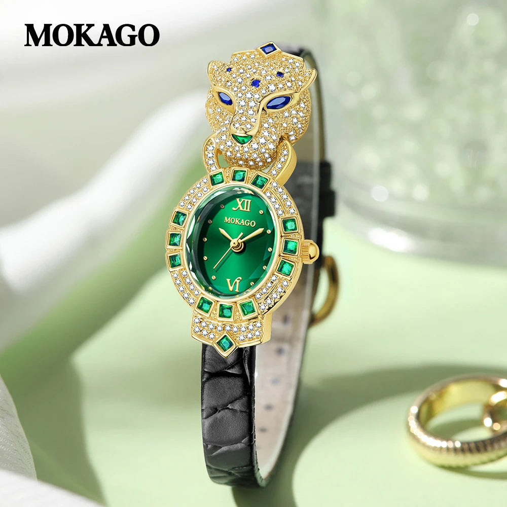 2025 Creative Brand Fashion Quartz Watch for Women Leopard Studded Diamonds Luxury Ladies Wrist Watch Leather Belt Jewelry Watch