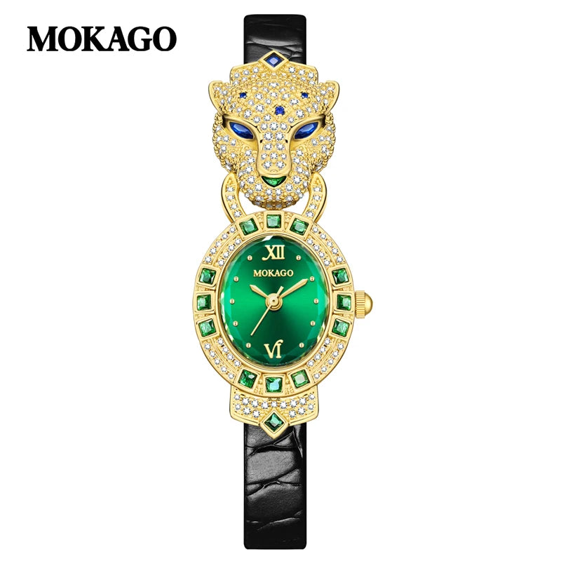 2025 Creative Brand Fashion Quartz Watch for Women Leopard Studded Diamonds Luxury Ladies Wrist Watch Leather Belt Jewelry Watch