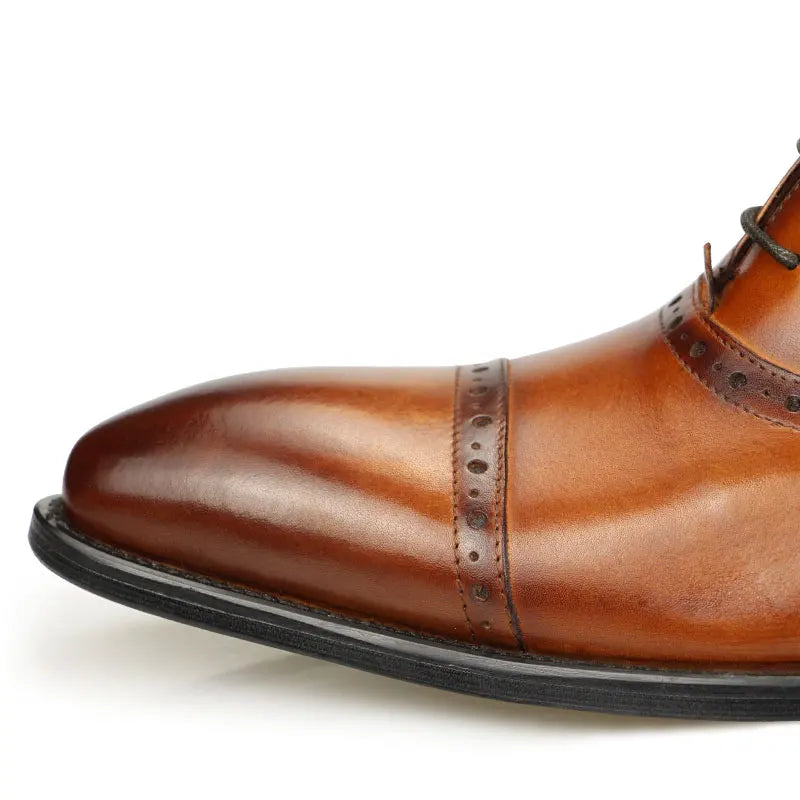 Fashion High Ankle Boots For Men Genuine Leather Luxury Printing Business Dress Shoe Pointed Toe Retro Classic Brown Male's Boot