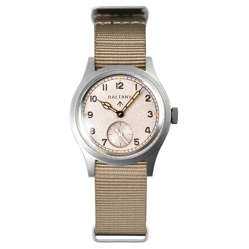 Baltany Retro Automatic Watch Men S2025 Fabric Strap St1701 Classic Subsecond Hand Luminous 36mm Mechanical Vintage Watch