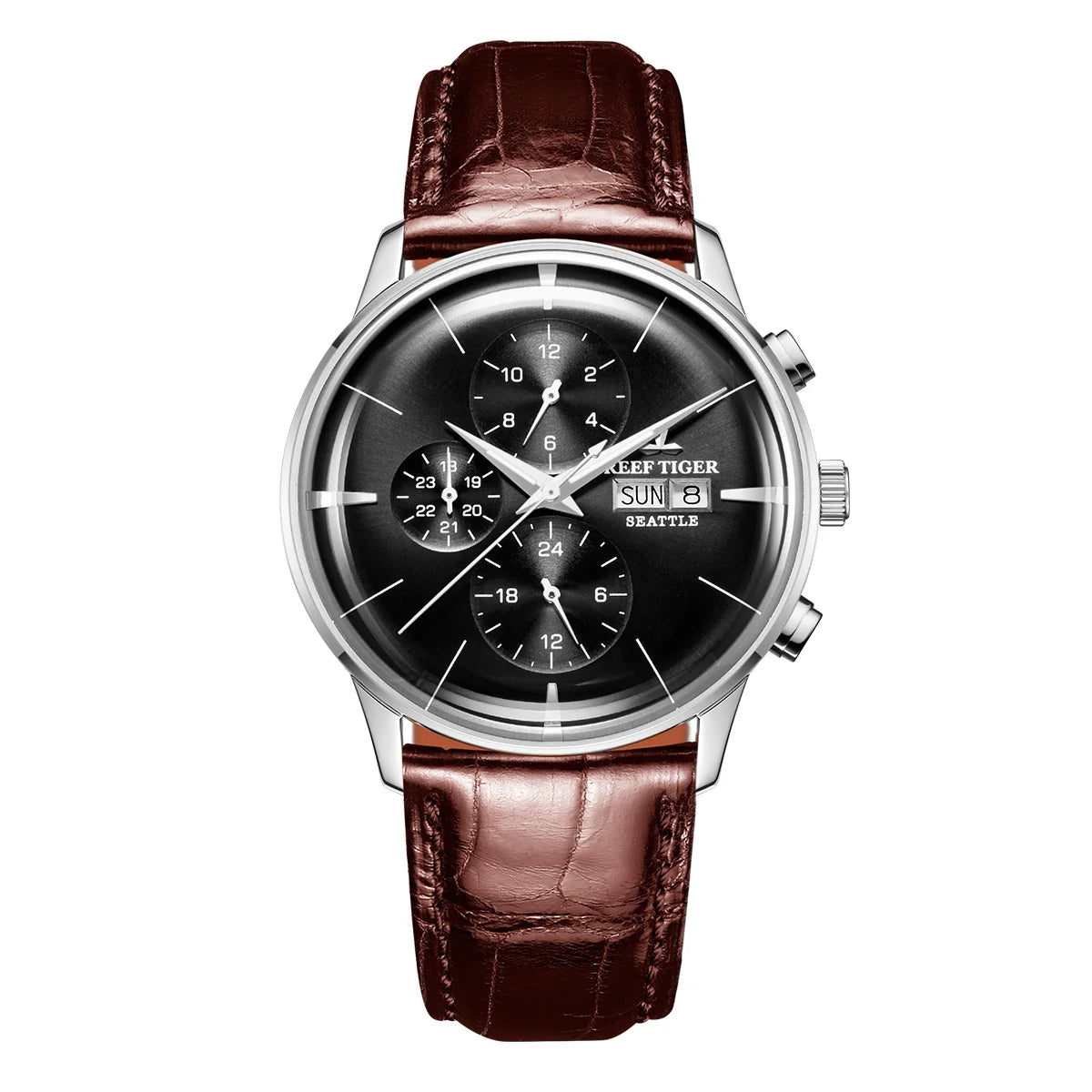 Reef Tiger RT Top Luxury Men's Watch White Dial Multi-Function Mechanical Wristwatch Relogio Masculino RGA1699