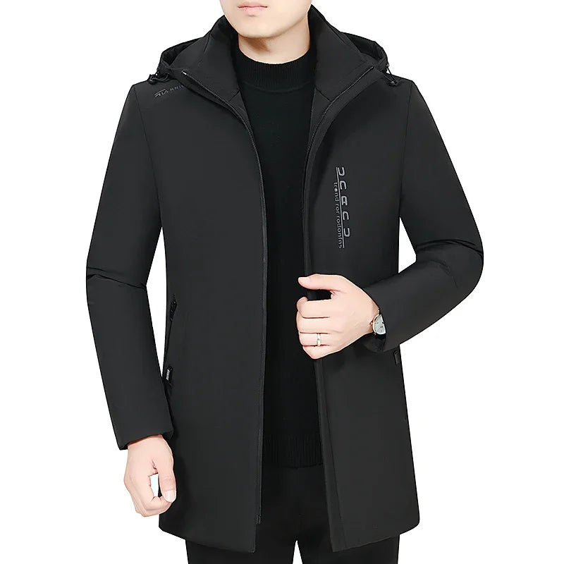 Men Winter Jacket Coat Long Style Windproof Warm Parka Hooded Thick Cotton-padded Male Fashion Casual Zipper Fashion Top Coat