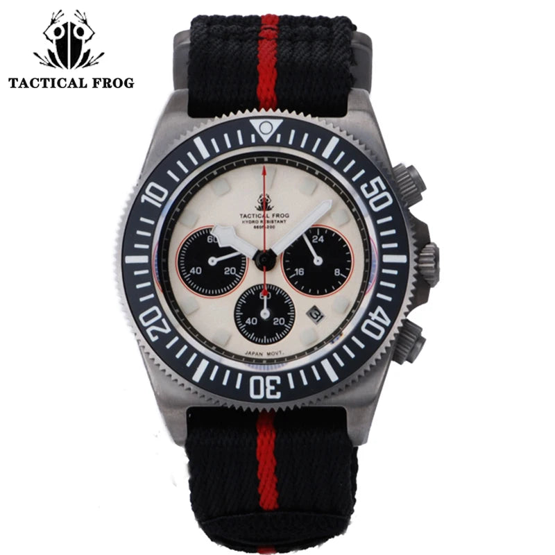 Tactical Frog FXD Titanium Dive Sports Watch Men 42mm VS75B Solar-Powered Quartz Sapphire Glass 200M Waterproof BGW-9 Luminous