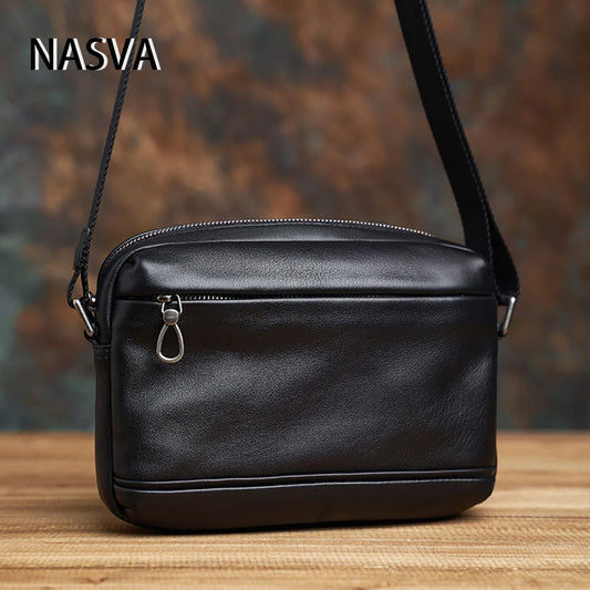 NASVA Leather Men's Casual Shoulder Messenger Bag Retro  Fashion Classic Handmade Mini Men's Bag For 9.7 Inch iPAD