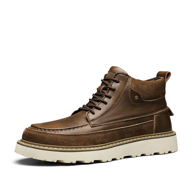 Italian Men Genuine Leather Motorcycle Boots Classic Vintage Casual Leather Flat Designer Shoes Outdoor Ankle Boot Walking Shoes