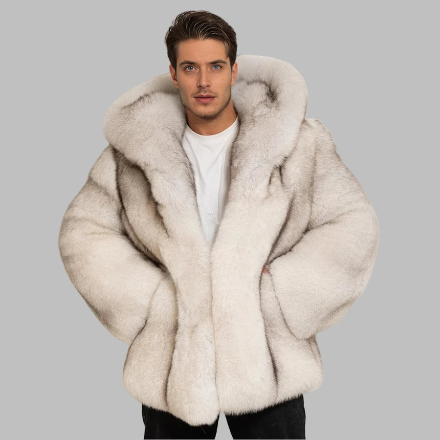 Real Fox Fur Coat Men's Natural Fox Fur Bomber Jackets Natural Full Skin Coats With Hood High Quality Genuine Leather Jackets