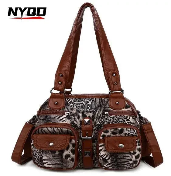 Ladies Handbags Vintage Fashion Tote Bag Women Punk Biker Satchel Top-handle Shoulder Crossbody Bag Multi-pockets Dumpling Pack