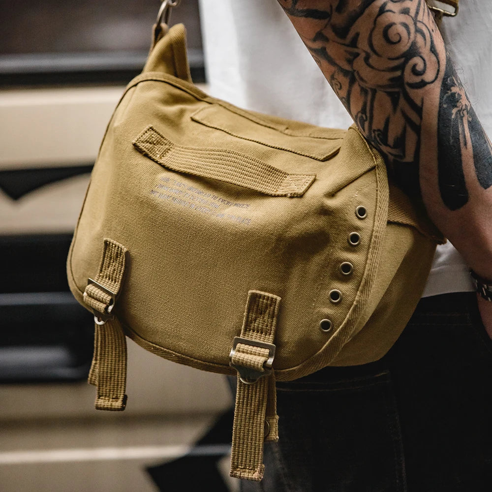 Maden Retro M1961 Distressed Letter Canvas Messenger Bags Adjustable Portable Shoulder Motorcycle Waist Bag for Men