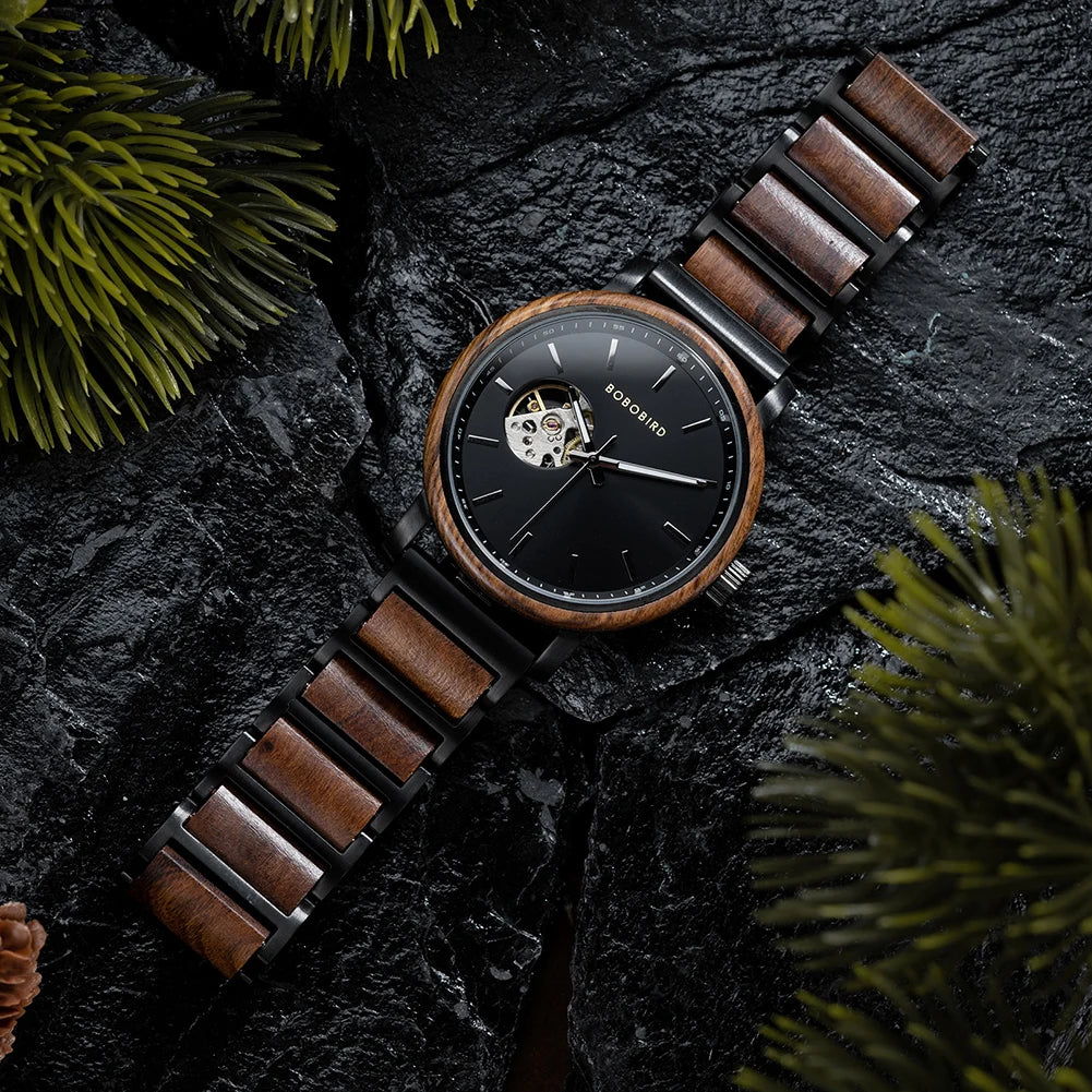 Mechanical Watch BOBO BIRD 2022 Classic Fashion Men's Automatic Wristwatch Tabby Wood Watches Customized Gift Box reloj hombre
